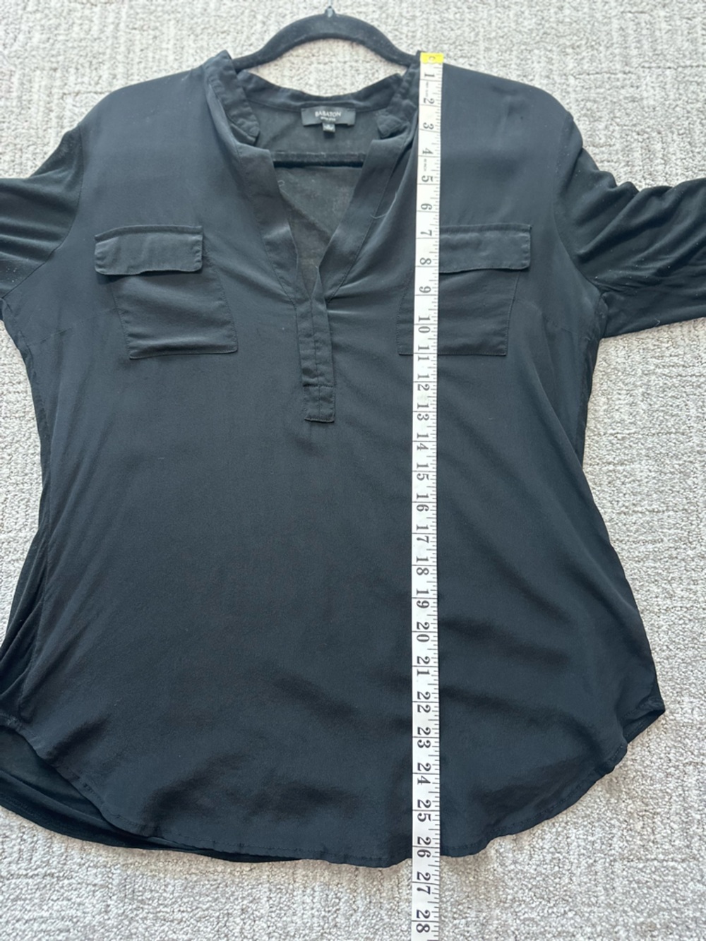 Babaton Black Silk Blouse Women’s Medium V-Neck Long Sleeve Semi Sheer - Picture 9 of 11